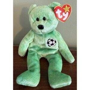 Vintage Ty Beanie Baby 1998 Kicks The Soccer Bear Retired  New